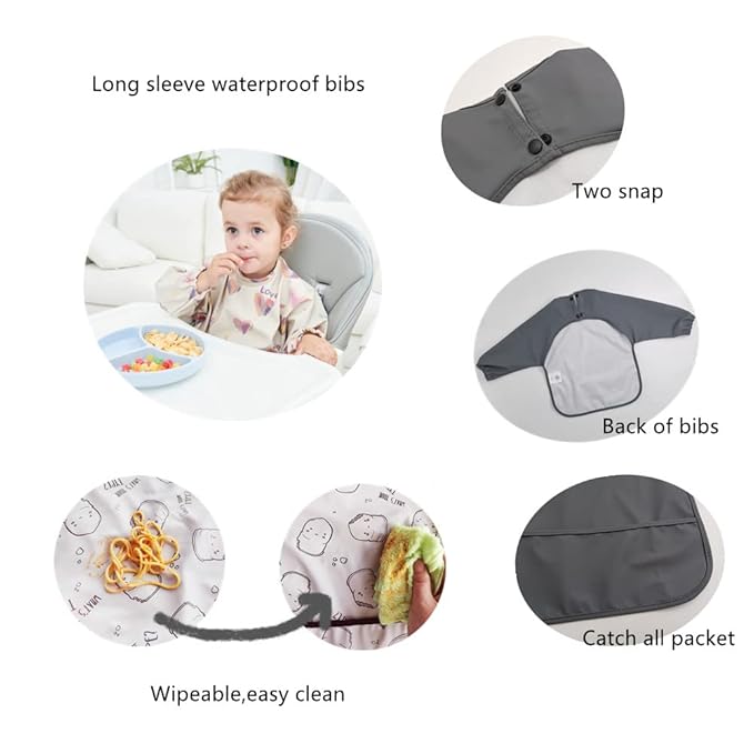 Waterproof Long Sleeve Bib – with Food Catcher for Toddlers