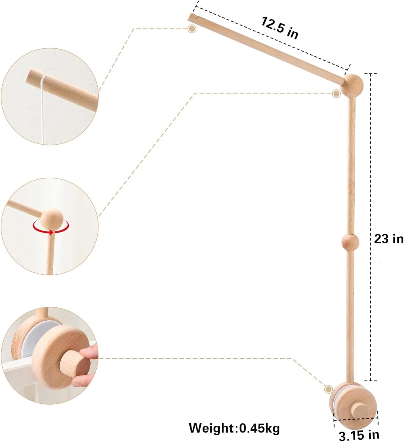 Rainbow Crib Mobile – Handmade Boho Nursery Decor with Wooden Arm