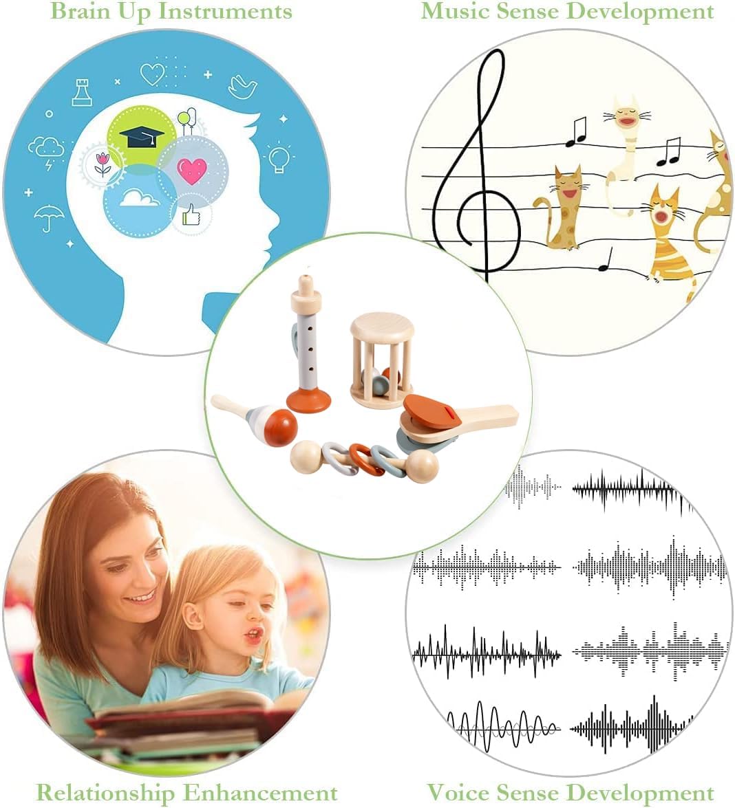 Early Learning Wooden Music Instrument Toys Kit 5pcs/Set