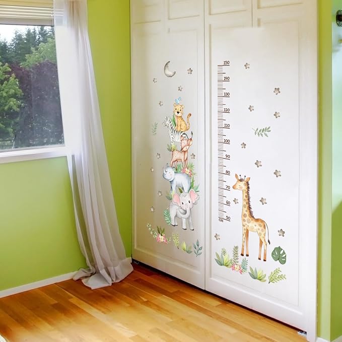 Giraffe & Elephant Kids Height Chart Wall Decal