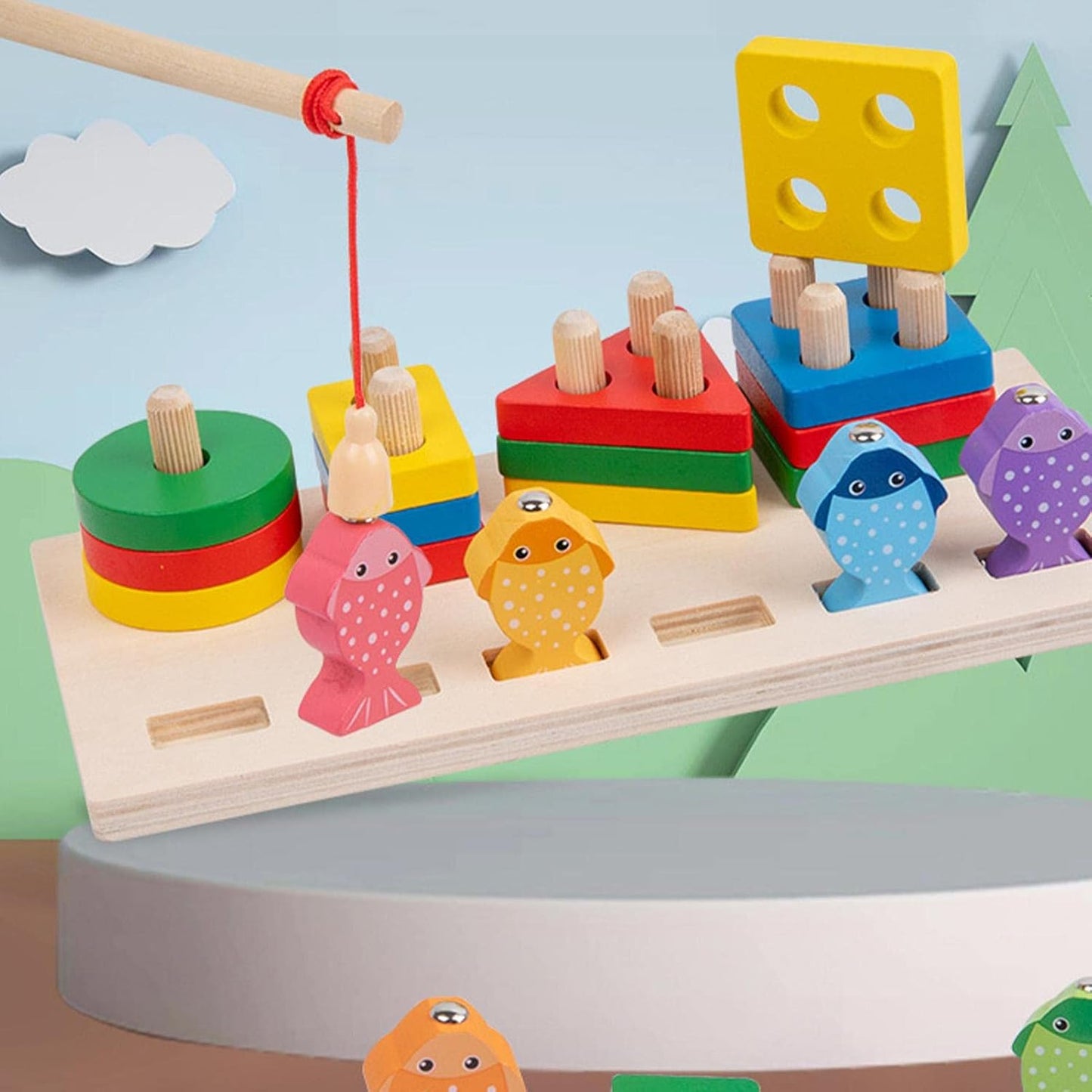 Wooden Magnetic 3D Fishing Game Toy for Kids