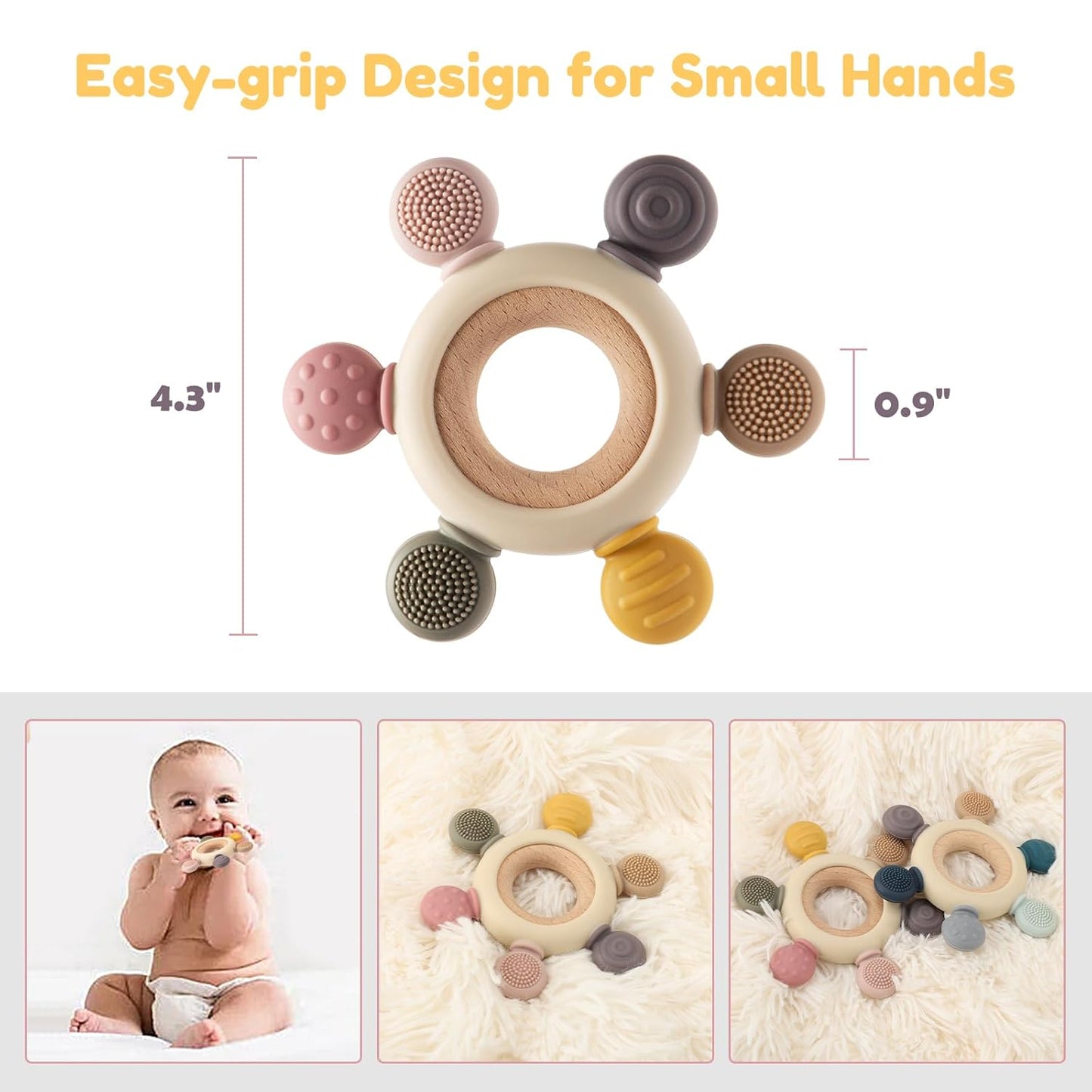 Wooden & Silicone Baby Teether – Rudder-Shaped Sensory Toy