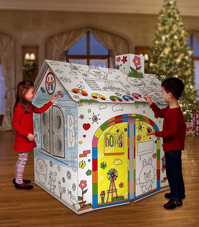 DIY Educational Kids 3D Cardboard Doodle Playhouse For Coloring and Pretended Play
