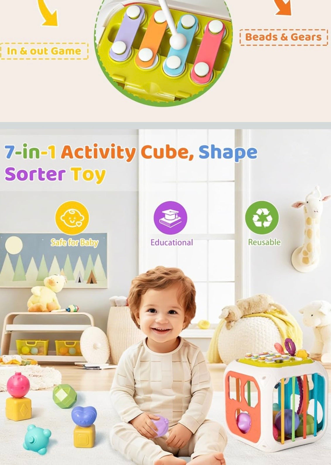 booko Activity Cube 7in1 – Montessori Toy for 1-2 Year Old Babies
