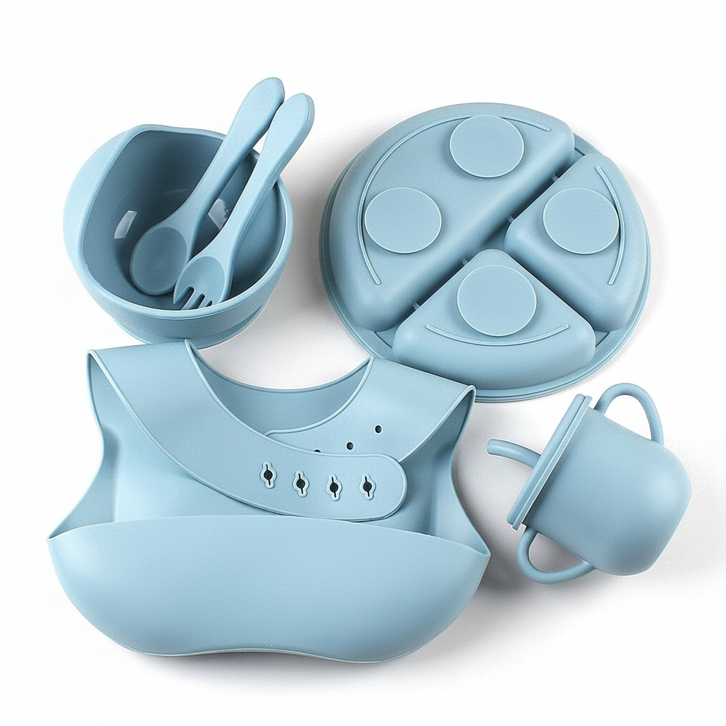 Silicone Baby Feeding Set with Suction & Bib