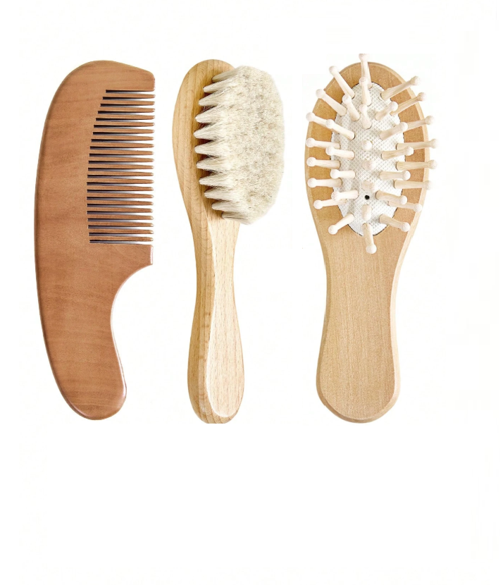 Kids Wooden Hair Brush ( Pack of 3) product image showing safe and cute design for babies