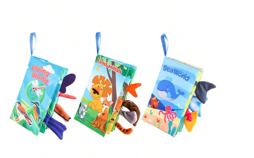 Soft Baby Cloth Book Set with Animal Tails – 3