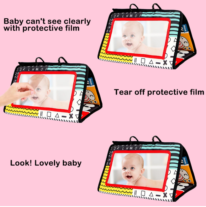 Baby Mirror Tummy Time Toy with Crinkle Book