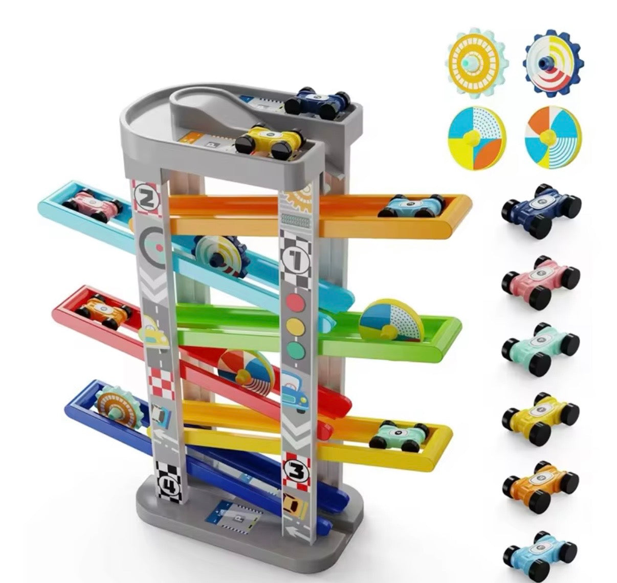 Montessori Car Ramp Toy Includes 6 Cars and Parking