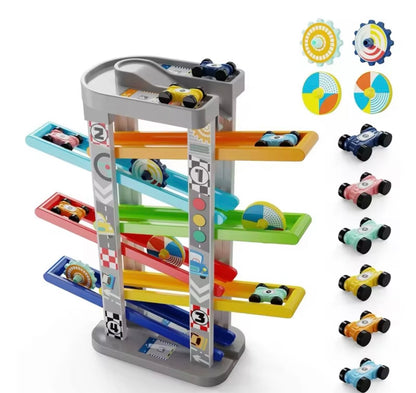 Montessori Car Ramp Toy Includes 6 Cars and Parking