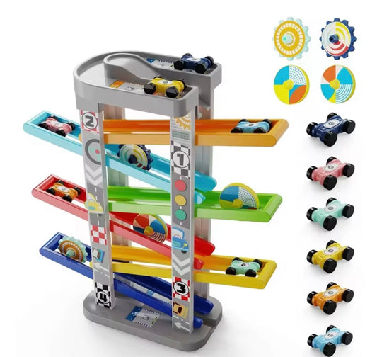 Montessori Car Ramp Toy Includes 6 Cars and Parking