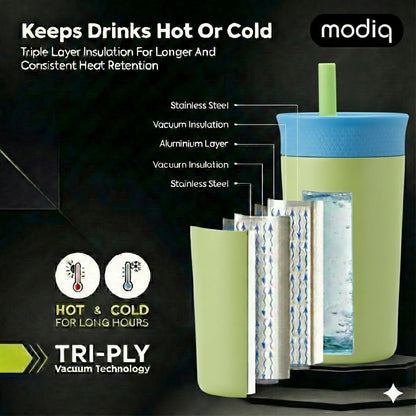 Stainless Steel Insulated Cup with Silicone Straw - 350ML