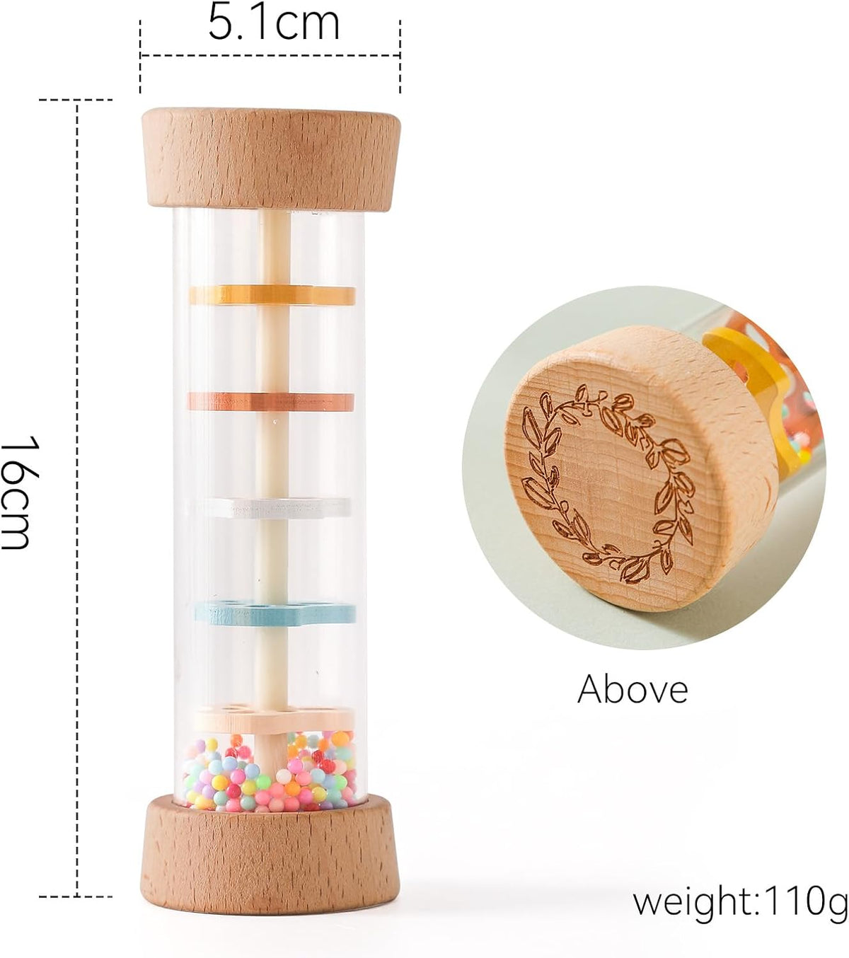 Rainmaker Wooden Baby Rain Stick with Colorful Beads