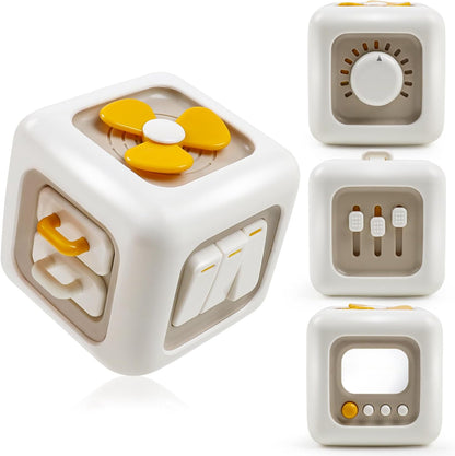 Montessori Busy Cube Sensory Activity Board product image showing safe and cute design for babies