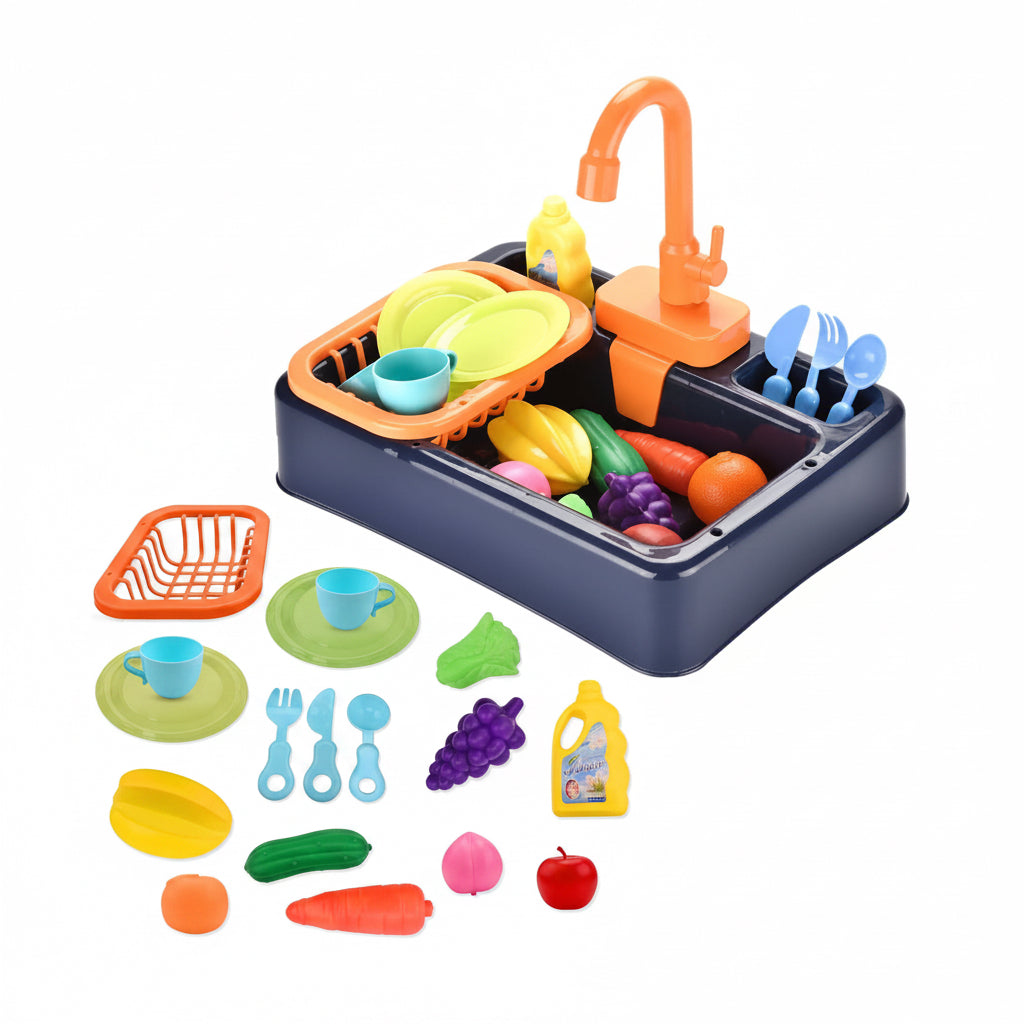 Kids Kitchen Toys Set with Automatic Water Circulation product image showing safe and cute design for babies