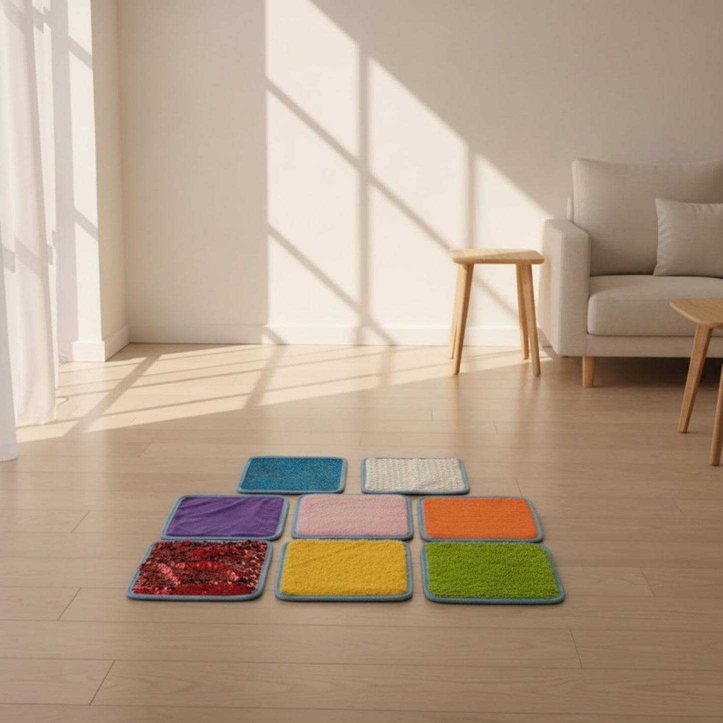 8 Set Sensory Mats Assorted Textured  Floor Tiles Educational Tactile Toys for Activity