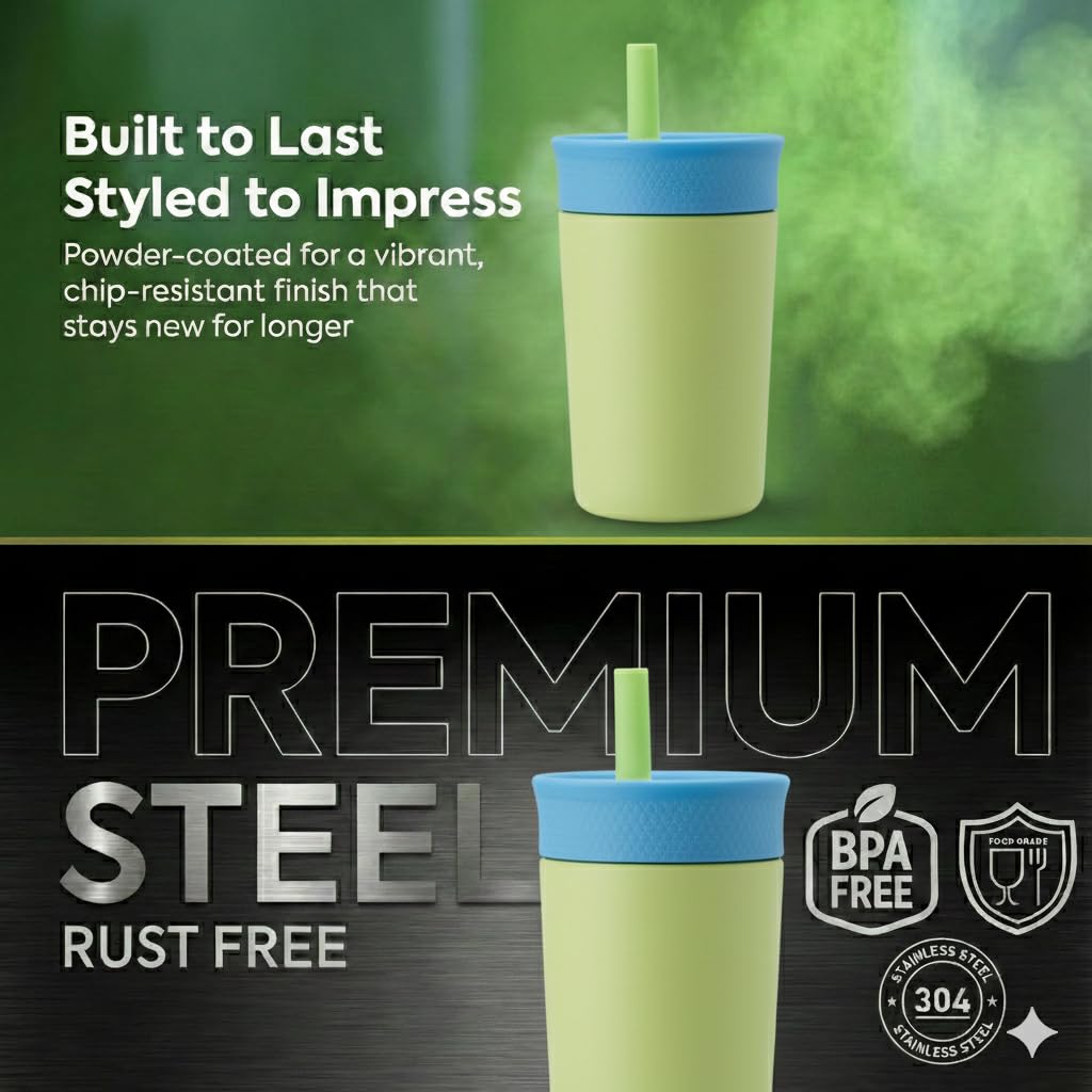 Stainless Steel Insulated Cup with Silicone Straw - 350ML