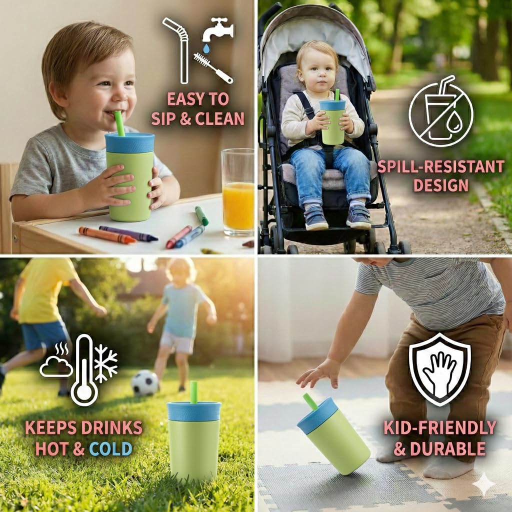 Stainless Steel Insulated Cup with Silicone Straw - 350ML