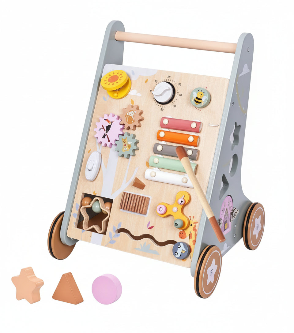 Premium Wooden Baby Activity Walker – Montessori Push Toy for Early Learning & First Steps
