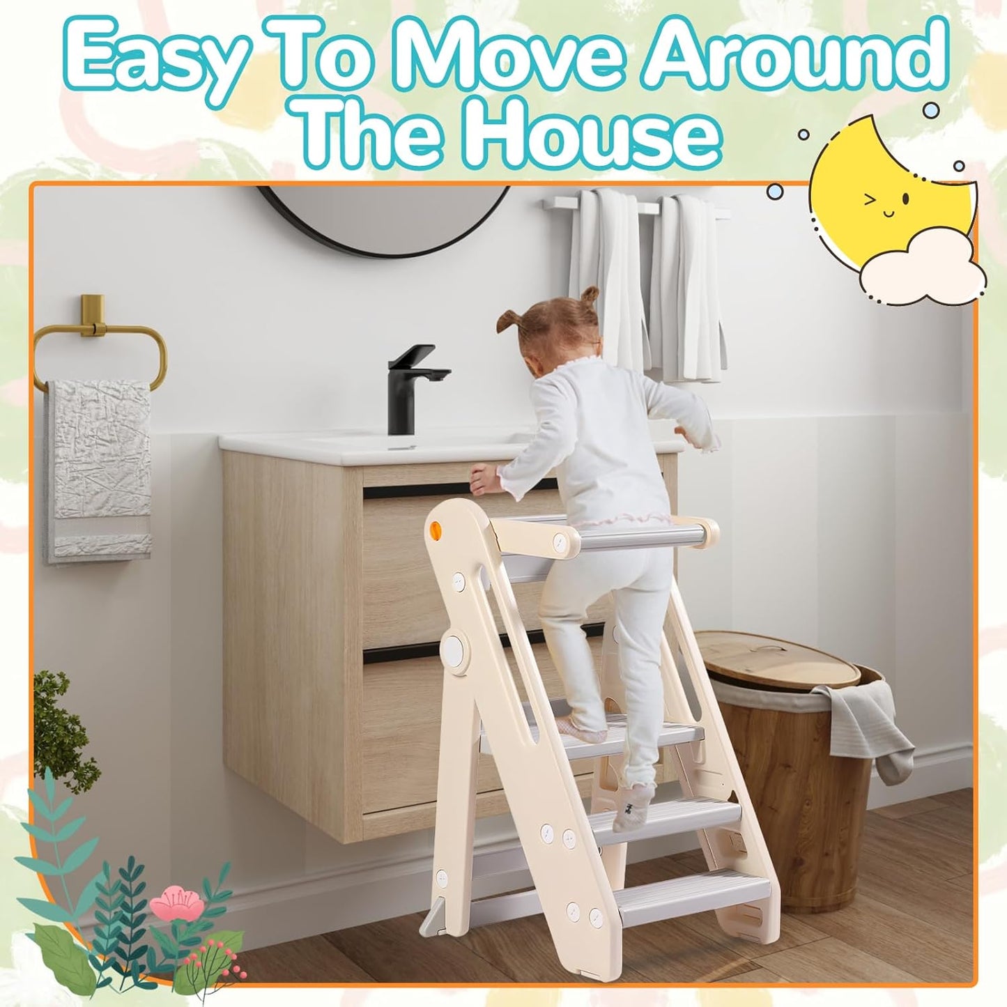 3 Adjustable Heights Montessori Toddler Standing Tower