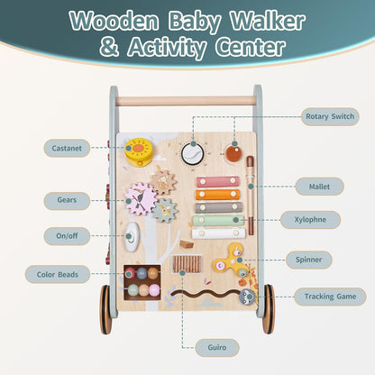 Premium Wooden Baby Activity Walker – Montessori Push Toy for Early Learning & First Steps