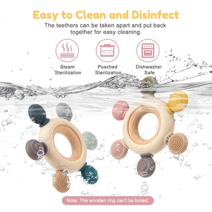 Wooden & Silicone Baby Teether – Rudder-Shaped Sensory Toy