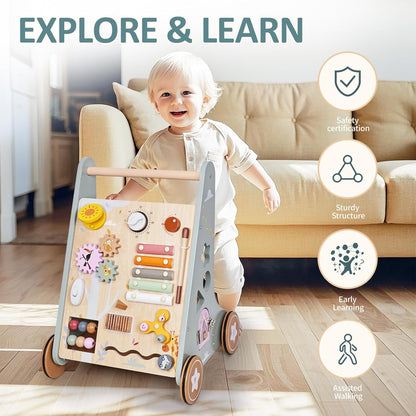 Premium Wooden Baby Activity Walker – Montessori Push Toy for Early Learning & First Steps