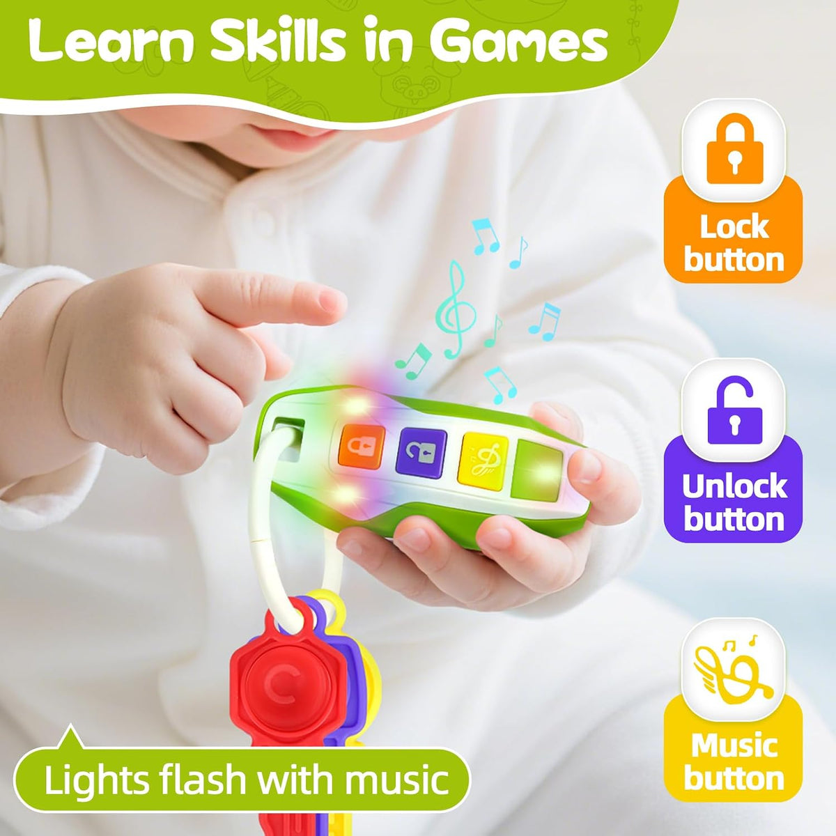 Baby Car Key Teether Toy with Music and Light