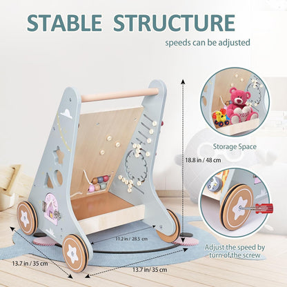 Premium Wooden Baby Activity Walker – Montessori Push Toy for Early Learning & First Steps