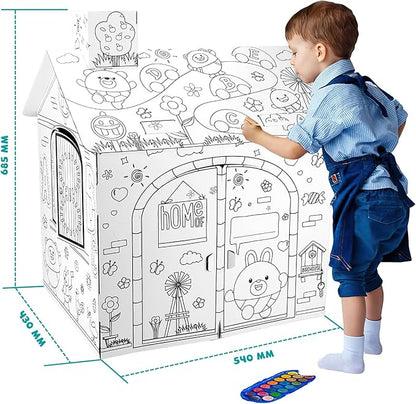 DIY Educational Kids 3D Cardboard Doodle Playhouse For Coloring and Pretended Play
