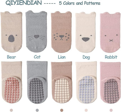 5 Pair Crew Socks with Grips, Anti-Slip Socks for Baby Girls/Boys product image showing safe and cute design for babies