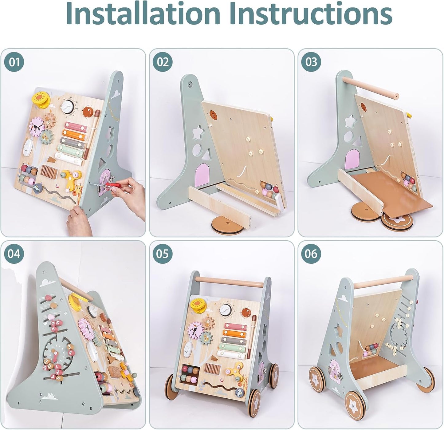 Premium Wooden Baby Activity Walker – Montessori Push Toy for Early Learning & First Steps