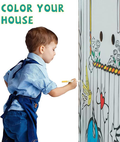 DIY Educational Kids 3D Cardboard Doodle Playhouse For Coloring and Pretended Play