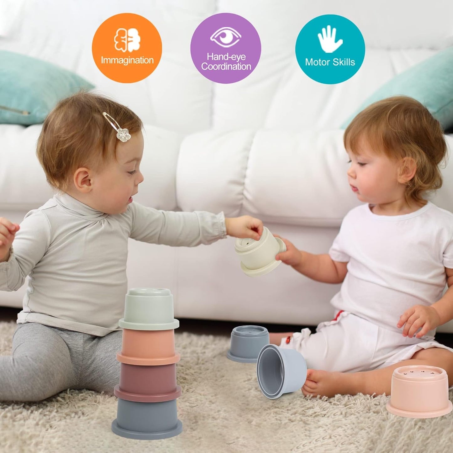 Baby Silicone Cups, Montessori Bath Toy for Toddlers