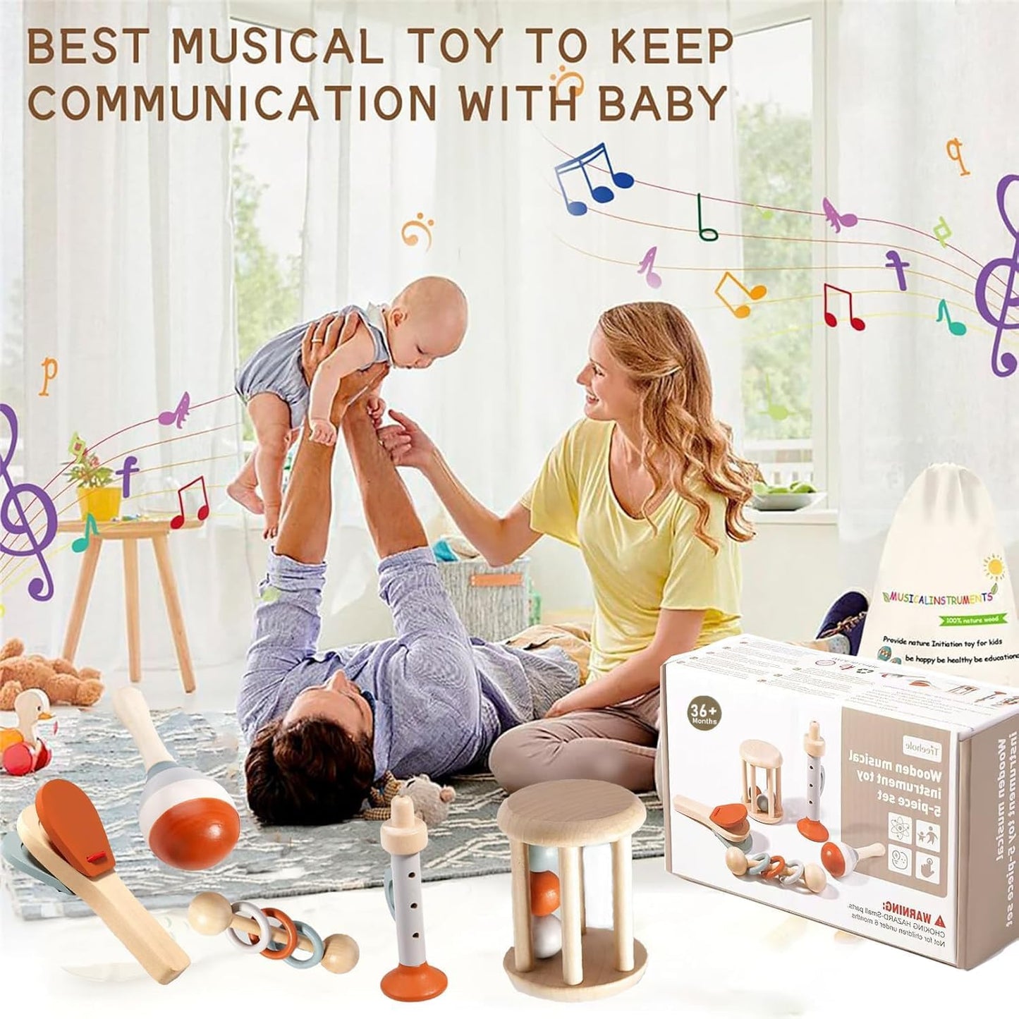 Early Learning Wooden Music Instrument Toys Kit 5pcs/Set