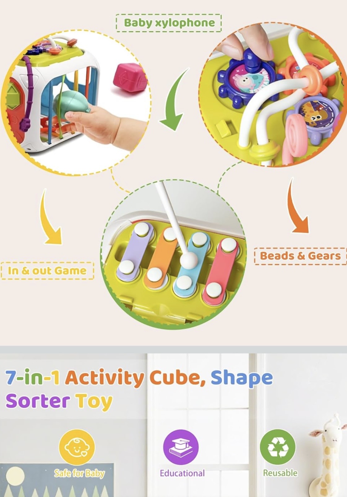 booko Activity Cube 7in1 – Montessori Toy for 1-2 Year Old Babies