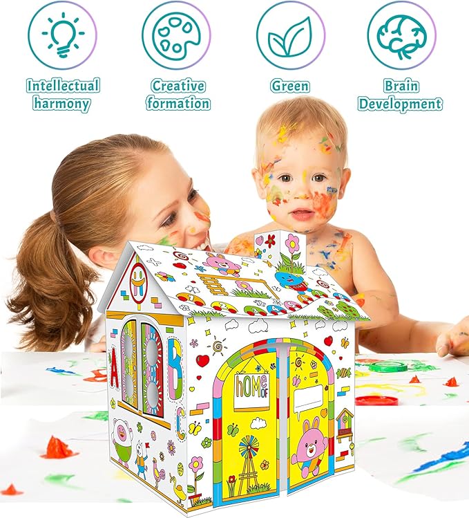DIY Educational Kids 3D Cardboard Doodle Playhouse For Coloring and Pretended Play