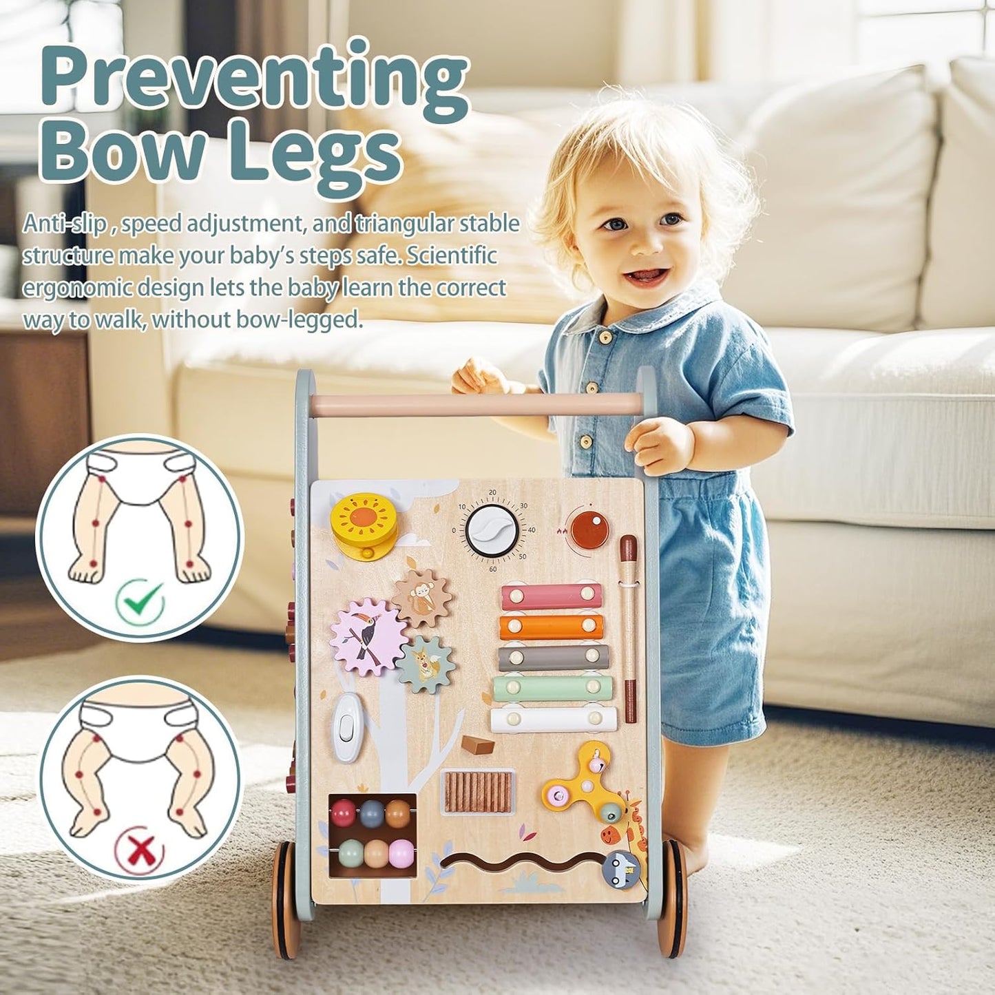 Premium Wooden Baby Activity Walker – Montessori Push Toy for Early Learning & First Steps