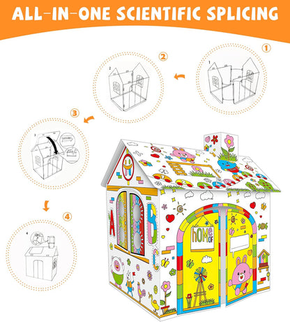 DIY Educational Kids 3D Cardboard Doodle Playhouse For Coloring and Pretended Play