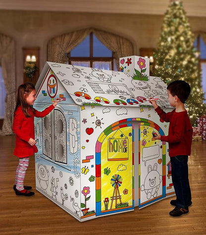 DIY Educational Kids 3D Cardboard Doodle Playhouse For Coloring and Pretended Play