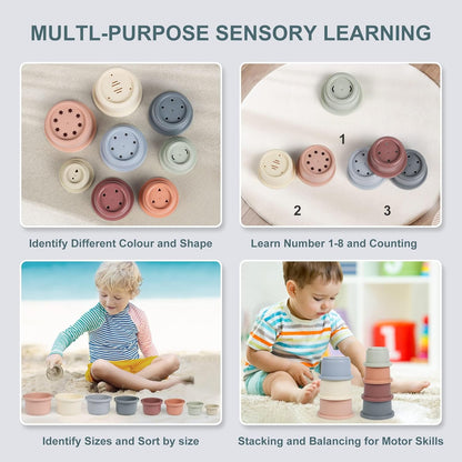 Baby Silicone Cups, Montessori Bath Toy for Toddlers