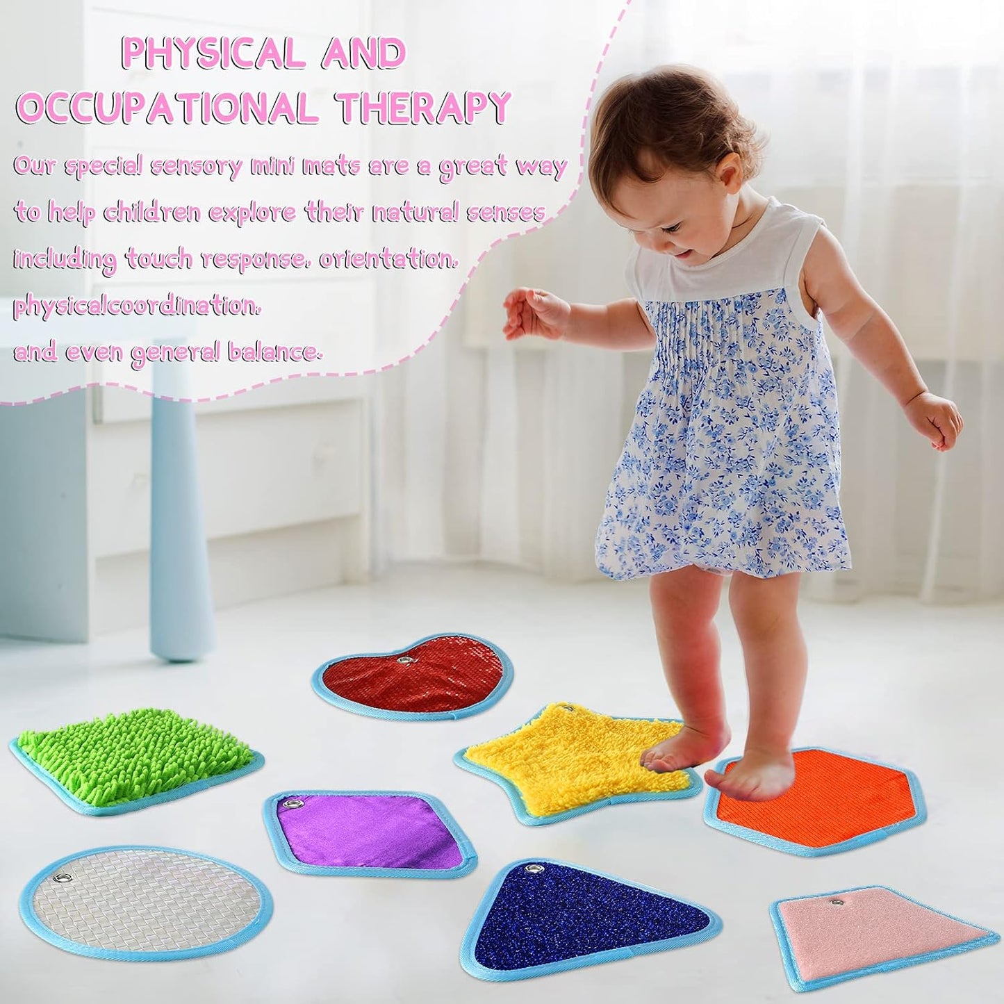 8 Set Sensory Mats Assorted Textured  Floor Tiles Educational Tactile Toys for Activity