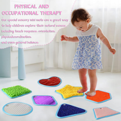 8 Set Sensory Mats Assorted Textured  Floor Tiles Educational Tactile Toys for Activity
