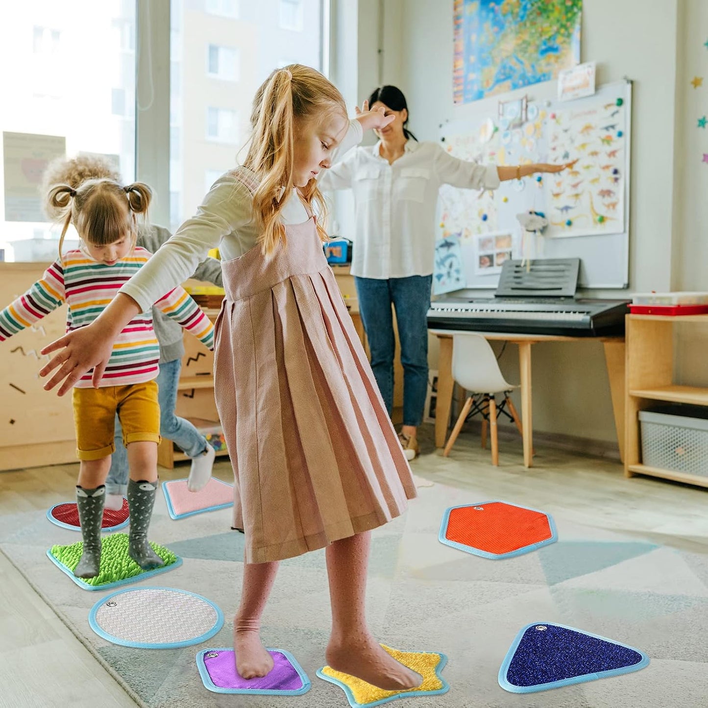 8 Set Sensory Mats Assorted Textured  Floor Tiles Educational Tactile Toys for Activity