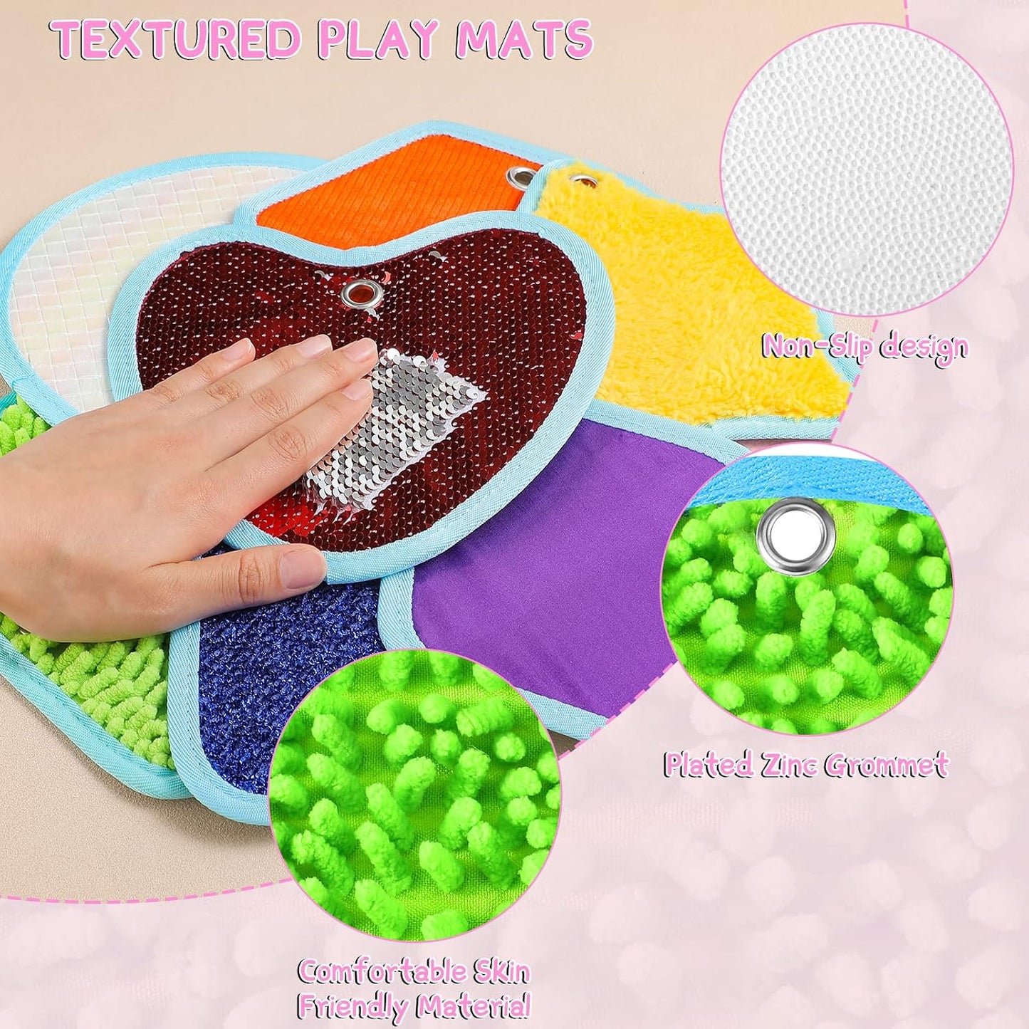 8 Set Sensory Mats Assorted Textured  Floor Tiles Educational Tactile Toys for Activity