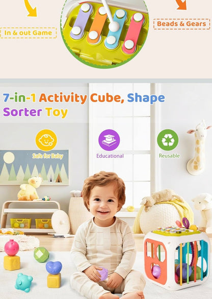 booko Activity Cube 7in1 – Montessori Toy for 1-2 Year Old Babies