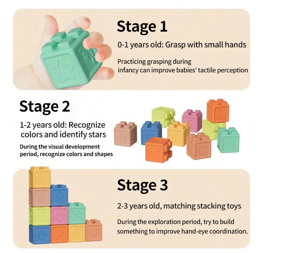 Discovery Silicone Montessori Baby Blocks - Pack of 8