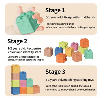 Discovery Silicone Montessori Baby Blocks - Pack of 8