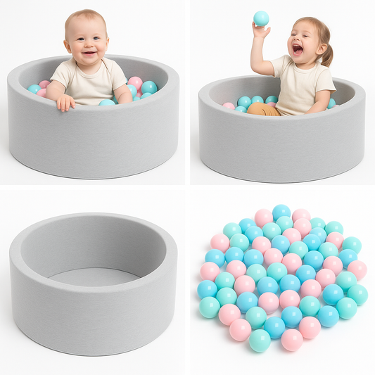 Soft Foam Baby Ball Pit with 200 Pastel Balls - 90*90*5 CM