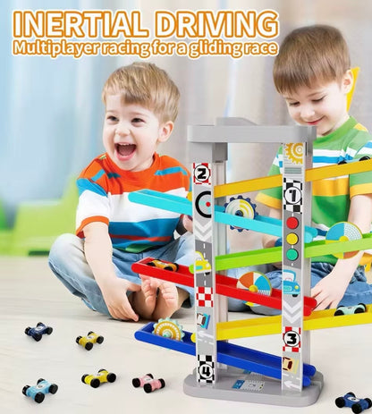 Montessori Car Ramp Toy Includes 6 Cars and Parking
